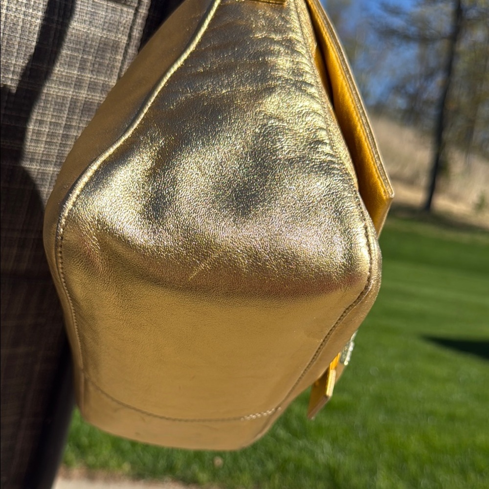EUC RARE Vintage Fendi Mama Baguette Gold Metallic Rhinestone Shoulder Bag Rare - Picture 6 of 16